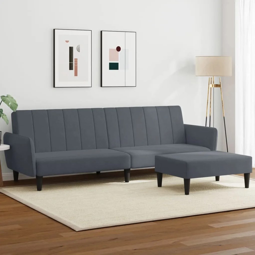 vidaXL Sofá-cama 2 lugares c/ apoio de pés veludo cinzento-escuro