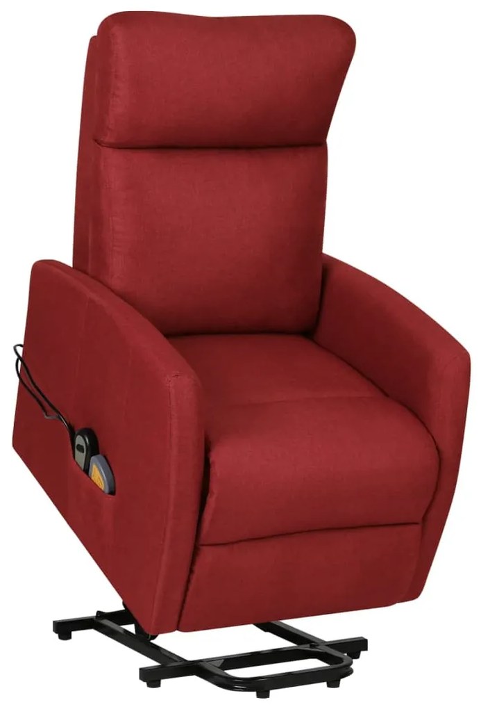 vidaXL Poltrona elevatória de massagens tecido vermelho tinto