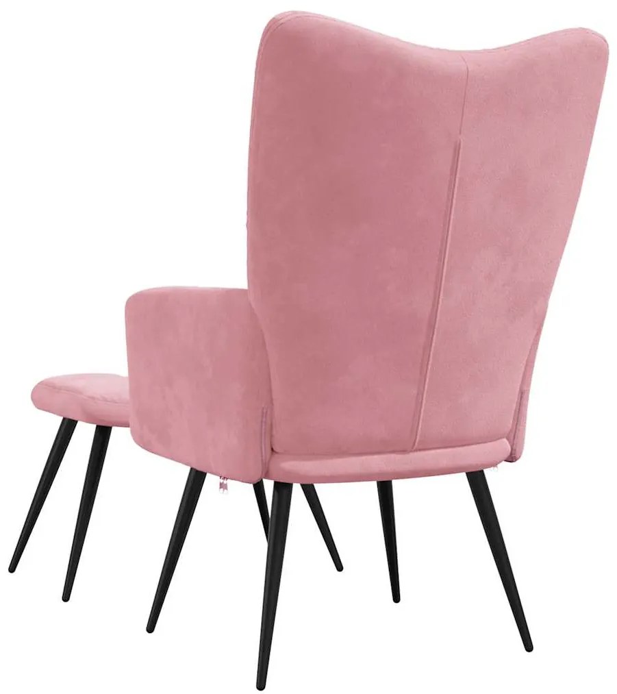 Cadeira de descanso com banco veludo rosa