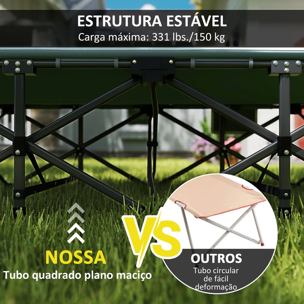 Cama Dobrável de Campismo Praia com Apoio de Cabeça e Bolso Lateral Suporta até 150 kg 187x67x37 cm Cinzento