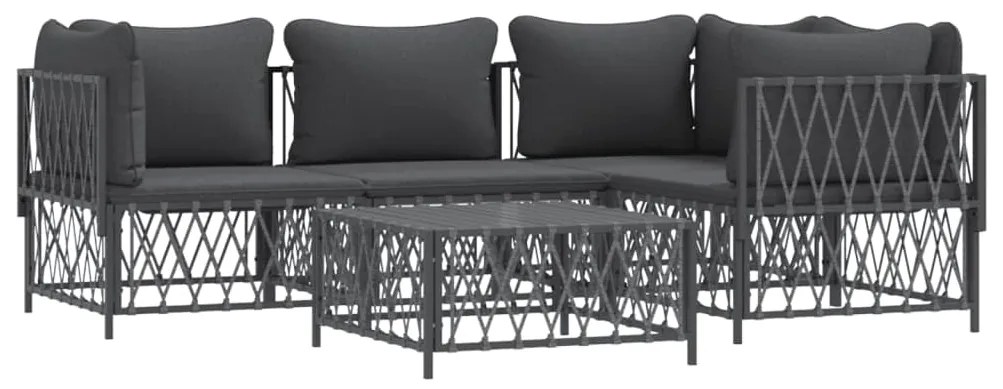 5 pcs conjunto lounge de jardim com almofadões aço antracite