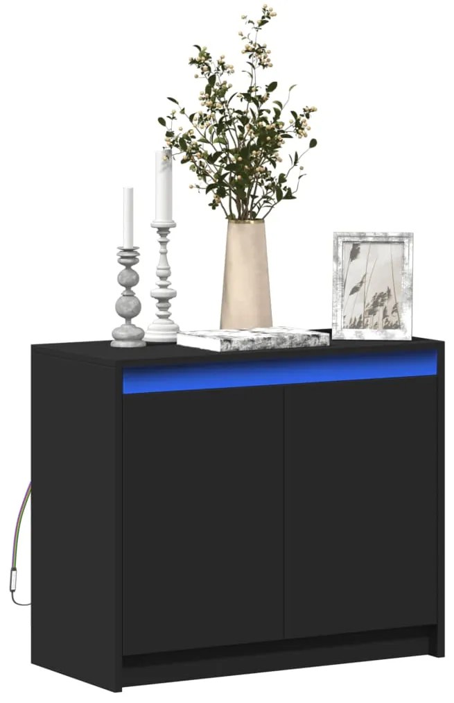vidaXL Aparador c/ luzes LED 72x34x61 cm derivados de madeira preto