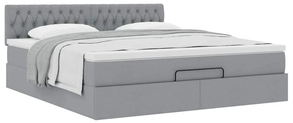Cama otomana com colchão 160x200 cm tecido cinzento claro
