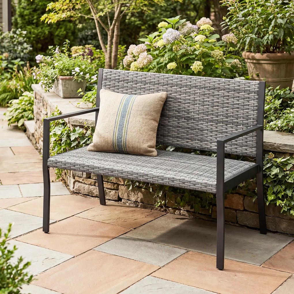 Banco de Jardim para 2 Lugares, 109 x 55 x 84 cm, Assento Acolchoado, Cinzento