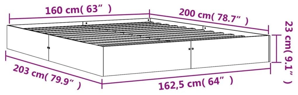 Cama sem colchão 160x200 cm madeira pinho maciço castanho-mel