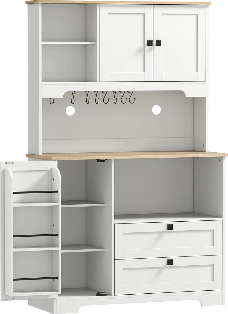 HOMCOM Armário de Arrumação Alto com 3 Portas 2 Gavetas 3 Prateleiras na Porta 8 Ganchos Bancada Ampla 100x40x162 cm Branco | Aosom Portugal