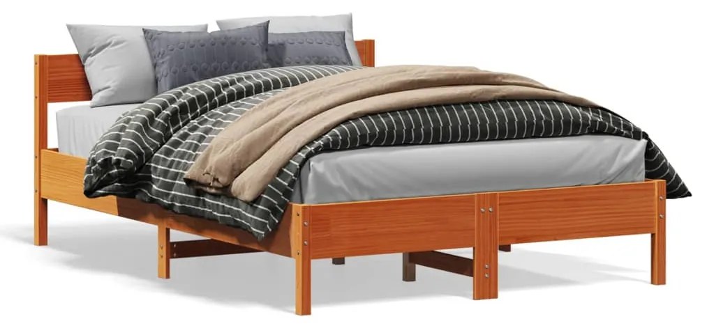 vidaXL Cama sem colchão 140x200 cm madeira pinho maciça castanho-mel