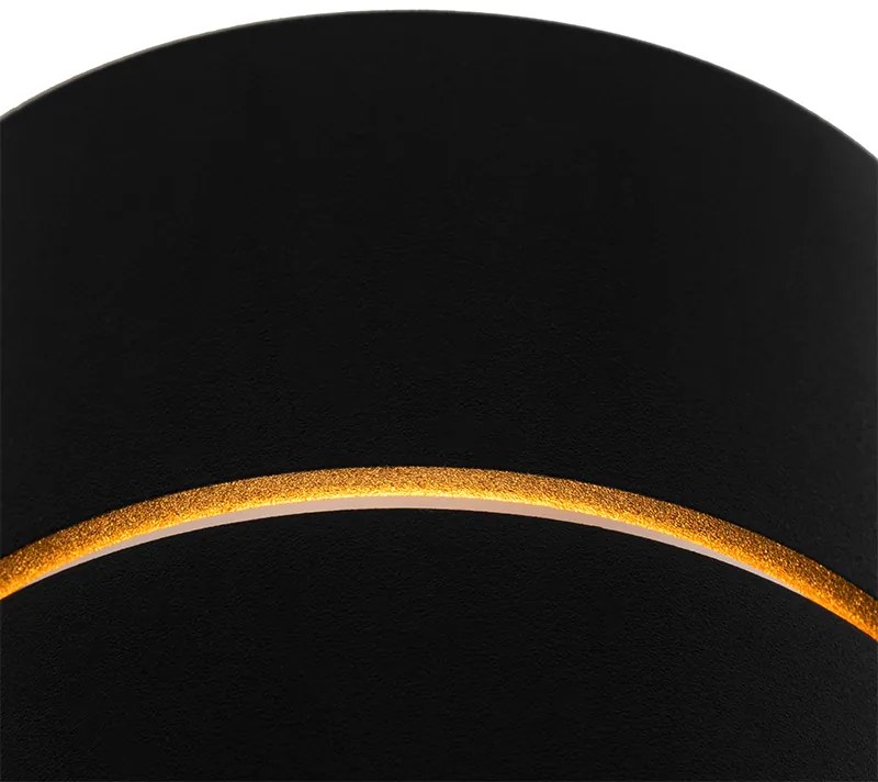 Candeeiro de parede moderno preto com interior dourado - Pia Moderno