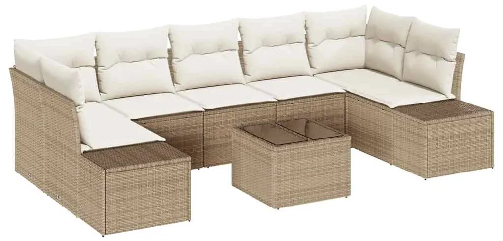 Conjunto de Sofá de Jardim de 8 Peças com Almofadas Bege em Rattan Sin