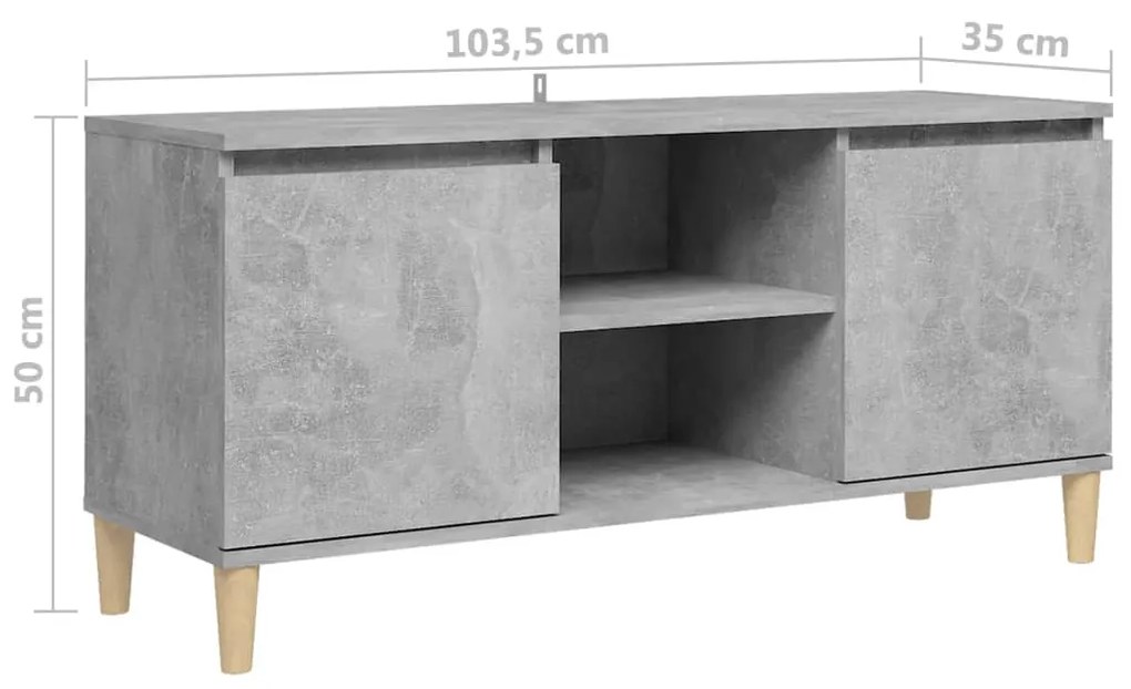 Móvel de TV c/ pernas de madeira 103,5x35x50cm cinzento cimento