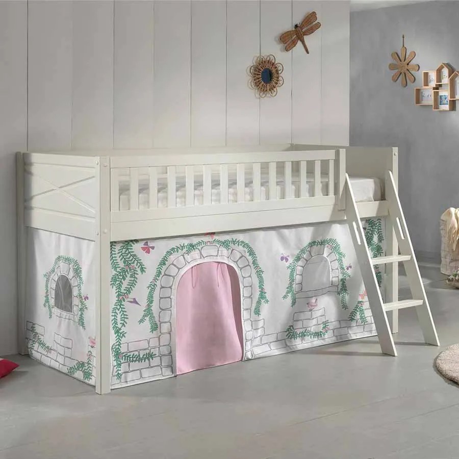 Conjunto cama alta Infantil SCOTT + cortina de brincar BIRDY Branca