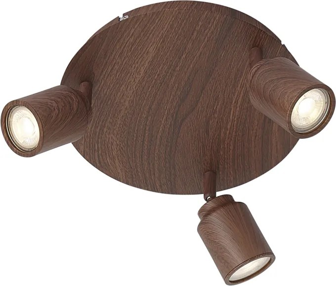 Plafon de teto Japandi madeira escura com spots ajustáveis 3-luzes IP44 - Ducha