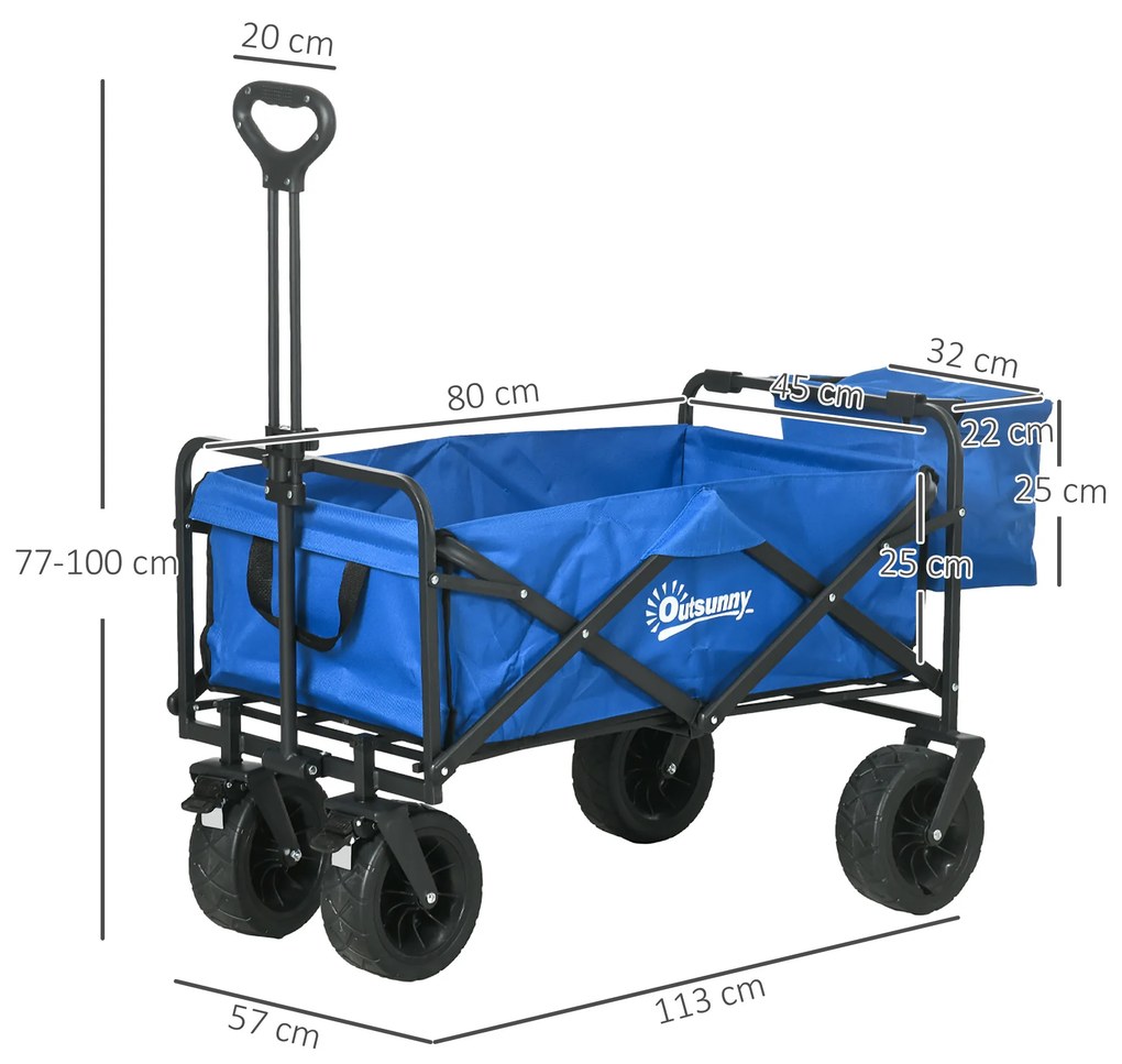 Carrinho de Transporte Dobrável com Bolsa Térmica Removível Capacidade 100 kg para Campismo Praia 113x57x77-100 cm Azul