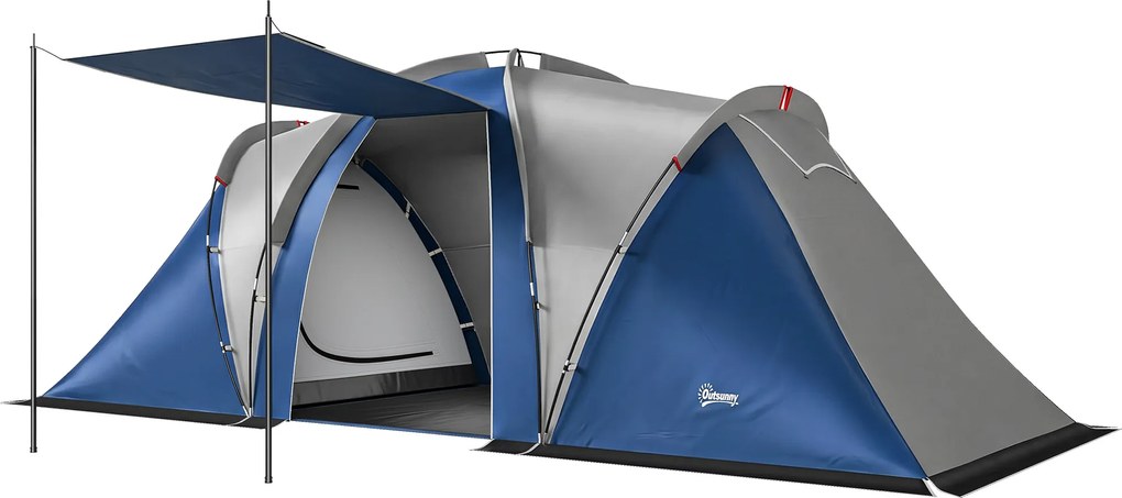 Outsunny Tenda de Camping de Dupla Camada Túnel Familiar 4-5 Pessoas 2 Quartos e Sala Azul | Aosom Portugal