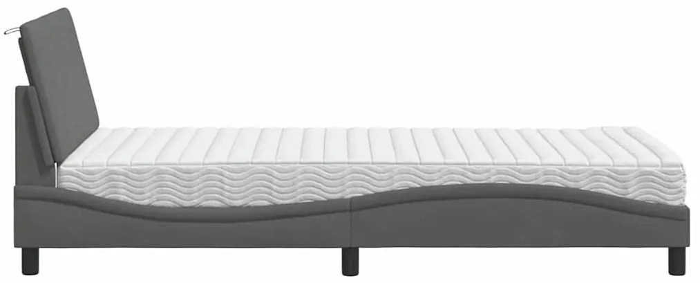 Cama com colchão 100x200 cm tecido cinzento-escuro