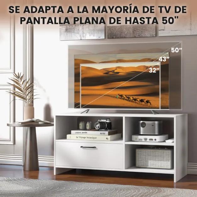 Móvel TV para ecrãs de até 50" Mesa console moderna com 3 compartimentos de gaveta para sala de estar quarto 104,5 x 51,5 x 52 cm branco