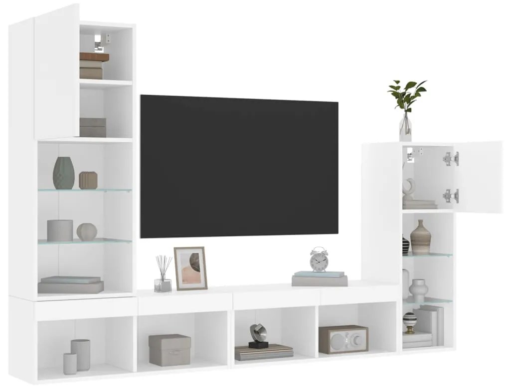 vidaXL 4pcs móveis de parede p/ TV c/ LEDs derivados de madeira branco