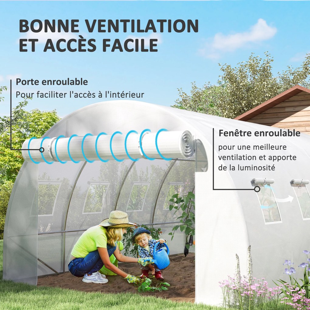 Lona de substituição para estufa em túnel de 12 m² (4 x 3 x 2 m) (ESTRUTURA NÃO INCLUIDA), PE anti-UV e impermeável, com 8 janelas + porta enrolável c