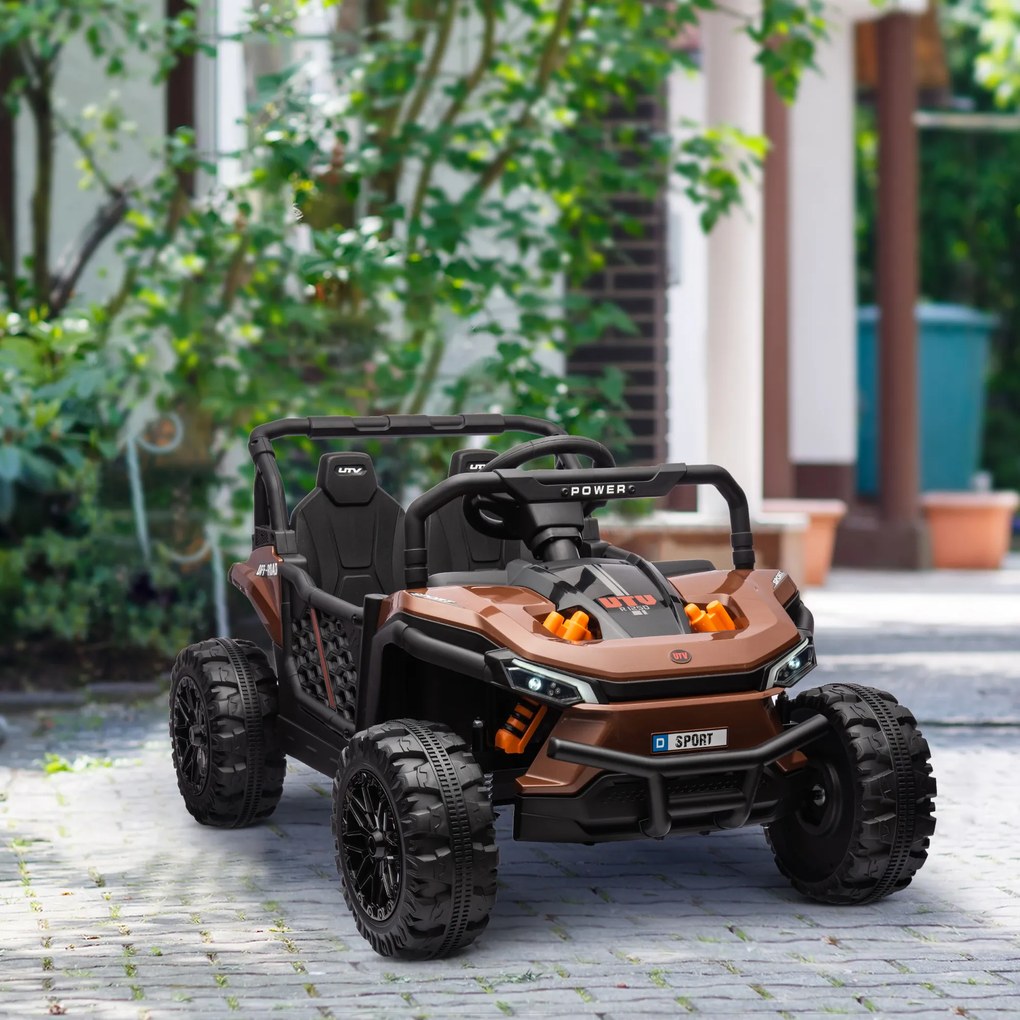 Carro elétrico infantil UTV buggy elétrico infantil com controlo remoto de 2,4 GHz, 2 motores, 103 x 69 x 59 cm, castanho