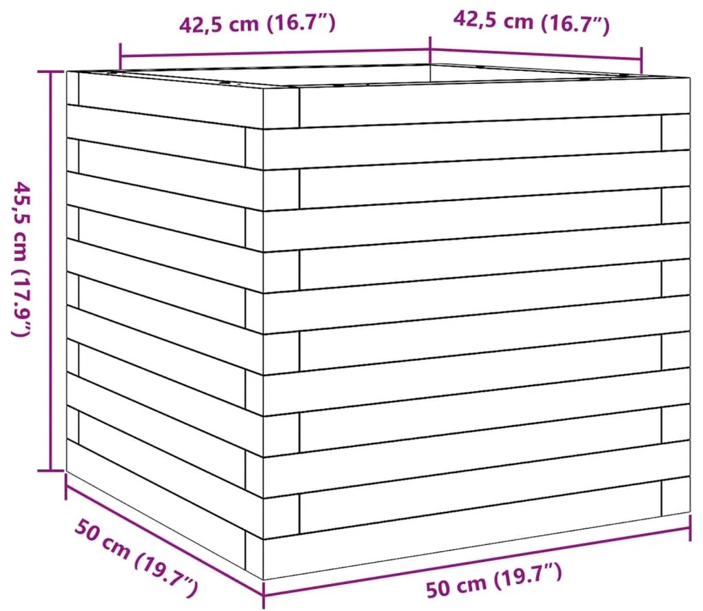 Vaso/floreira de jardim 50x50x45,5 pinho maciço castanho mel