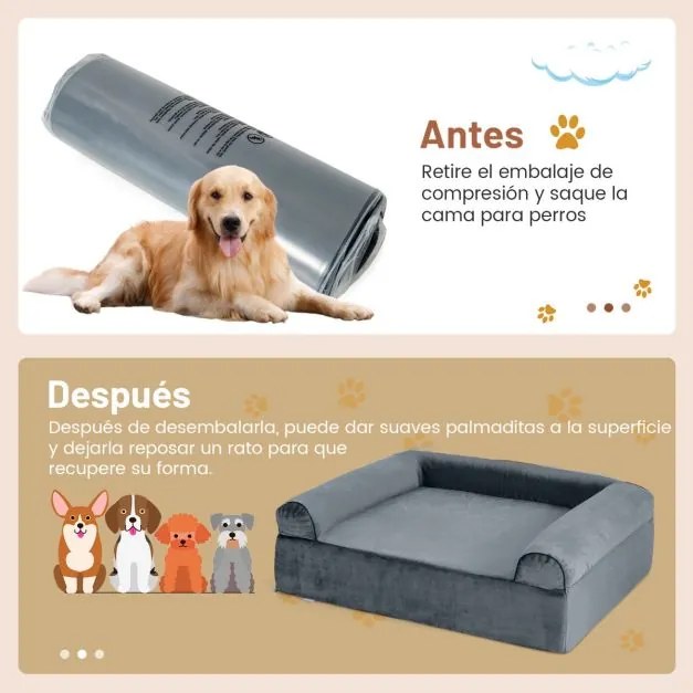 Cama para cães 102 x 81 x 30,5 cm de gel refrescante com fundo antiderrapante Suporte de espuma espessa de 2 camadas Capa removível Cinza