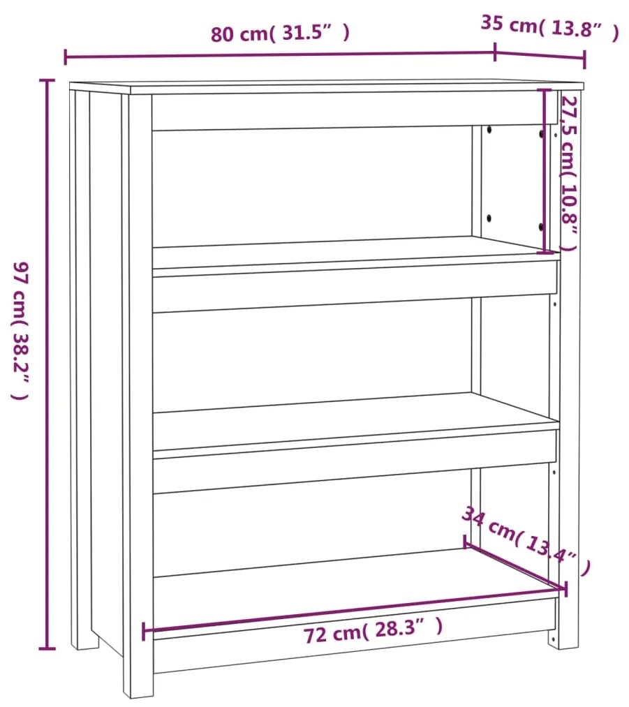 Estante 80x35x97 cm madeira de pinho maciça branco