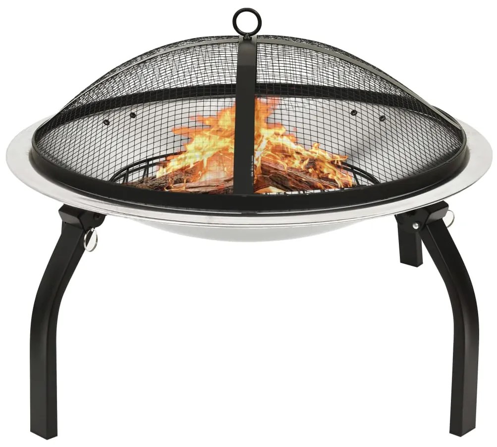 Braseira e barbecue 2-em-1 com atiçador 56x56x49 cm aço inox.