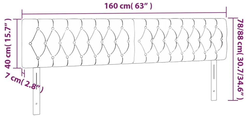Cabeceira de cama c/ luzes LED veludo 160x7x78/88 cm rosa