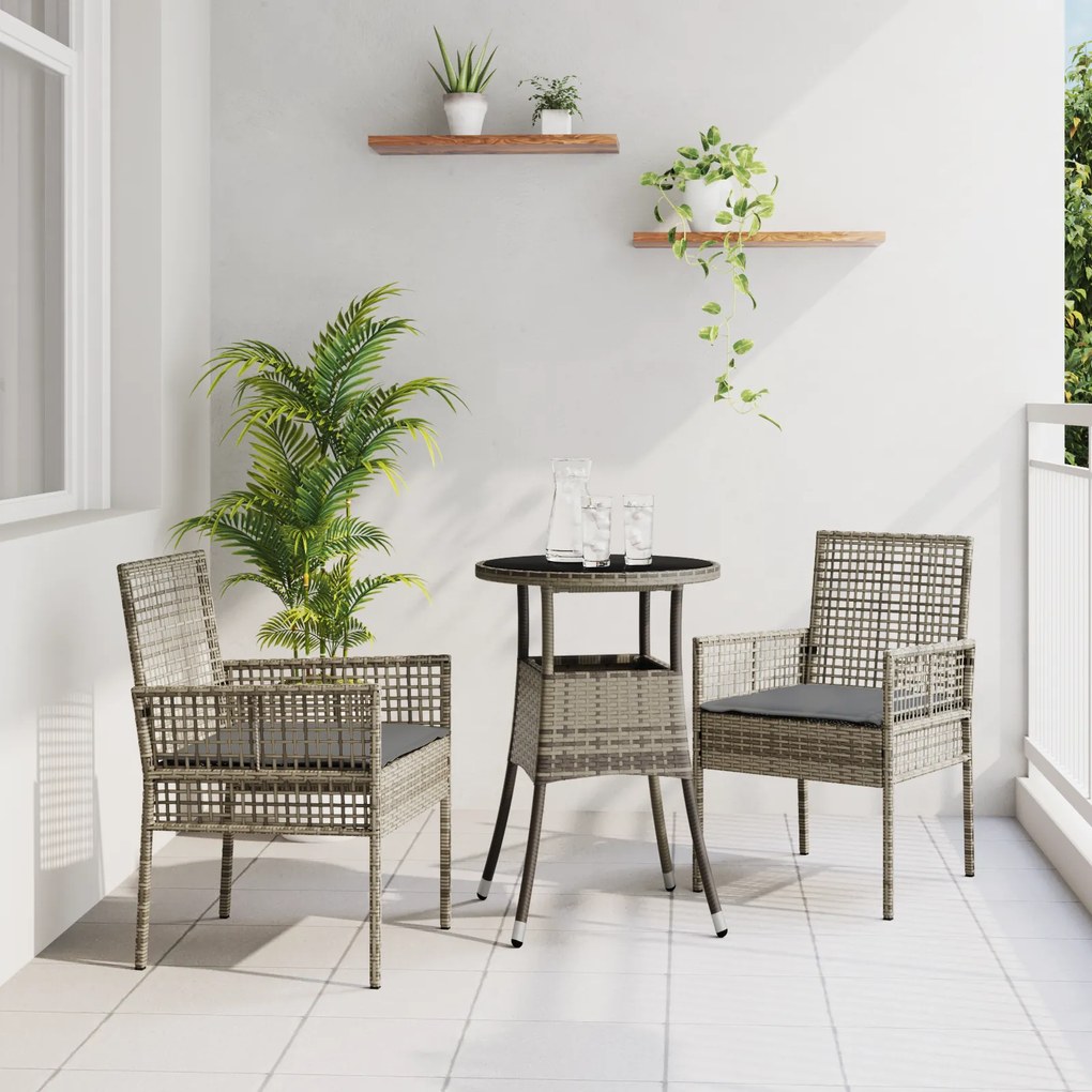 vidaXL Conjunto de Jantar de Jardim 3 Peças Cinzento em Polirattan