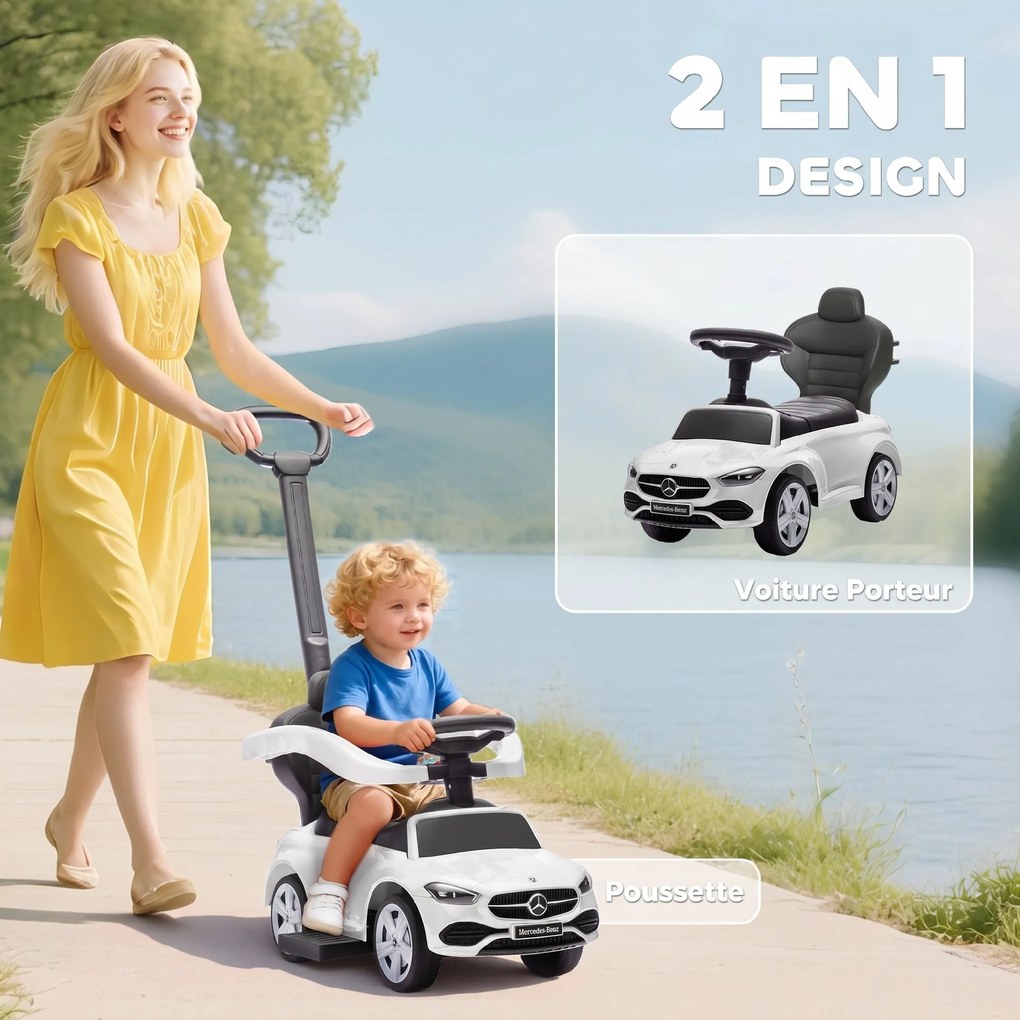 Andarilho forma carro para Crianças, 91 x 40 x 83 cm, Design 2 em 1, Branco