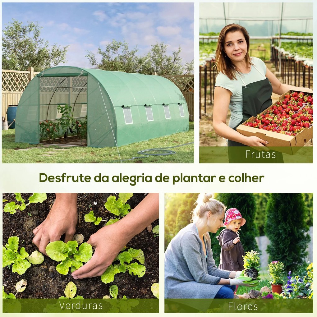 Estufa Tipo Túnel 600x300x200cm com Porta Enrolável 8 Janelas Cobertur