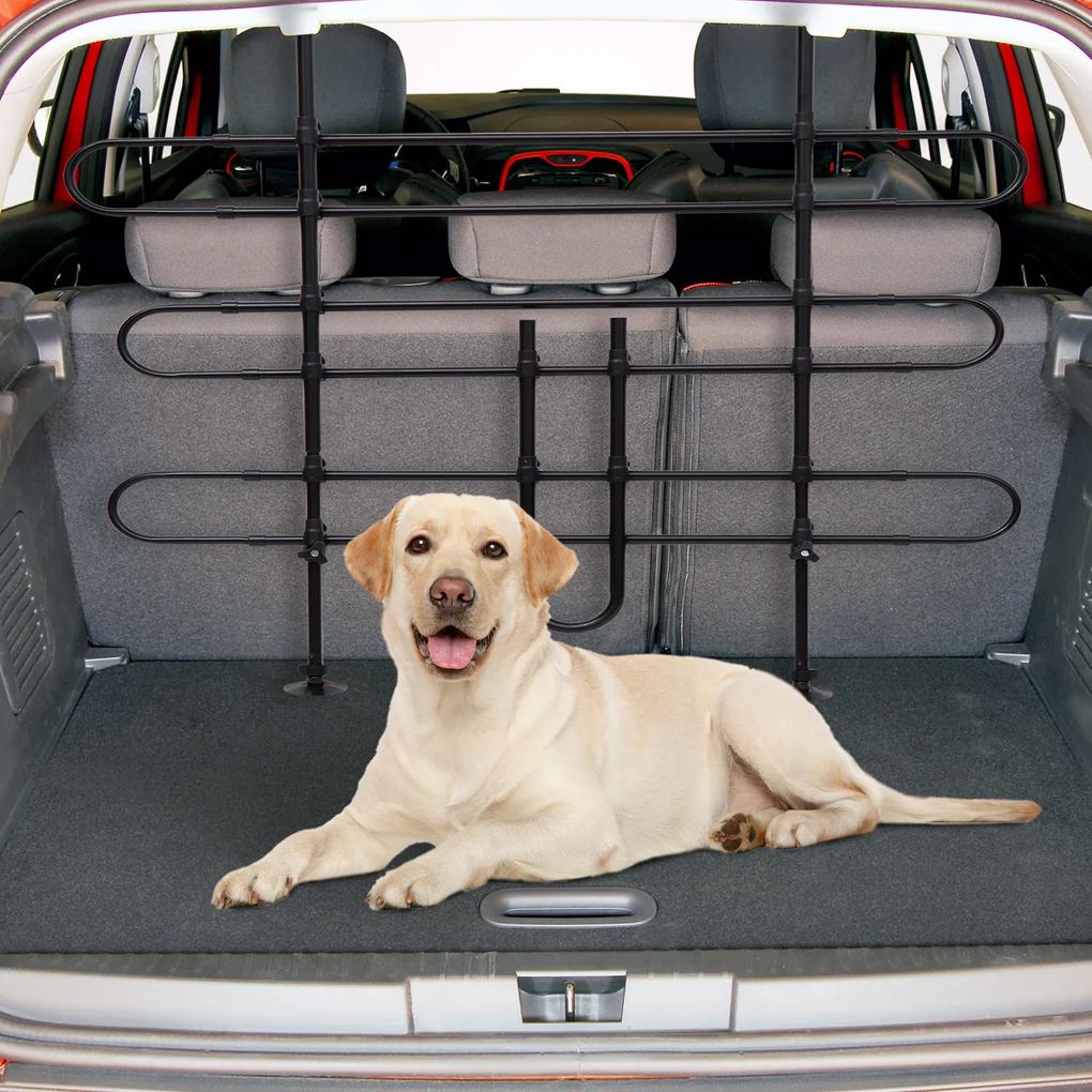 PawHut Grade de Segurança de Carro para Cães Ajustável em Largura e Altura 85-150x85x128cm Grade Separadora para Porta Malas de Carro Universal Metal Preto