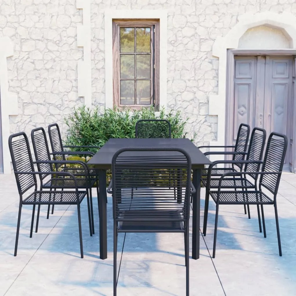 vidaXL 9 pcs conjunto de jantar para jardim vidro e aço preto