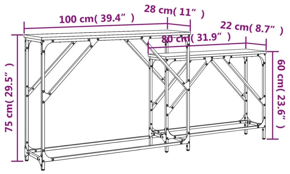 Mesas consola de encastrar 2 pcs deriv. madeira cinzento sonoma