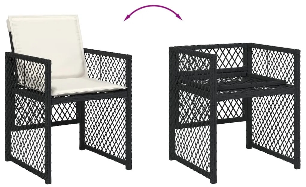 11 pcs conjunto de jantar p/ jardim c/ almofadões vime PE preto