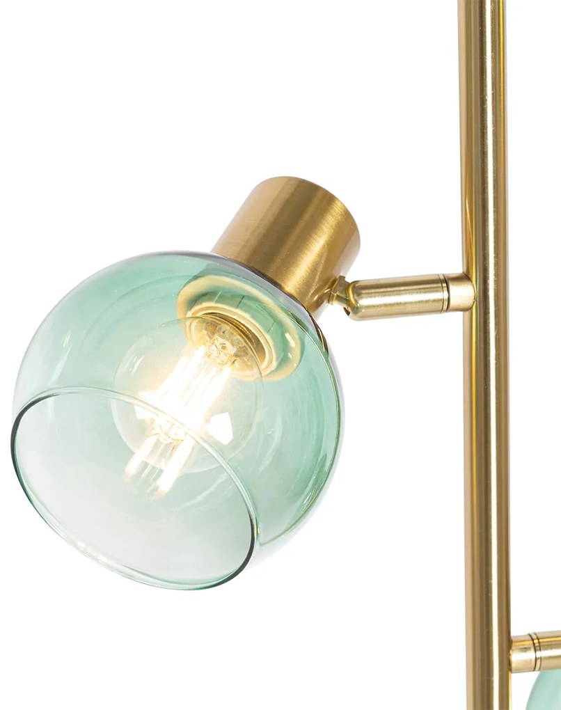 Candeeiro de pé Art Deco dourado com vidro verde 3 luzes - Vidro Art Deco