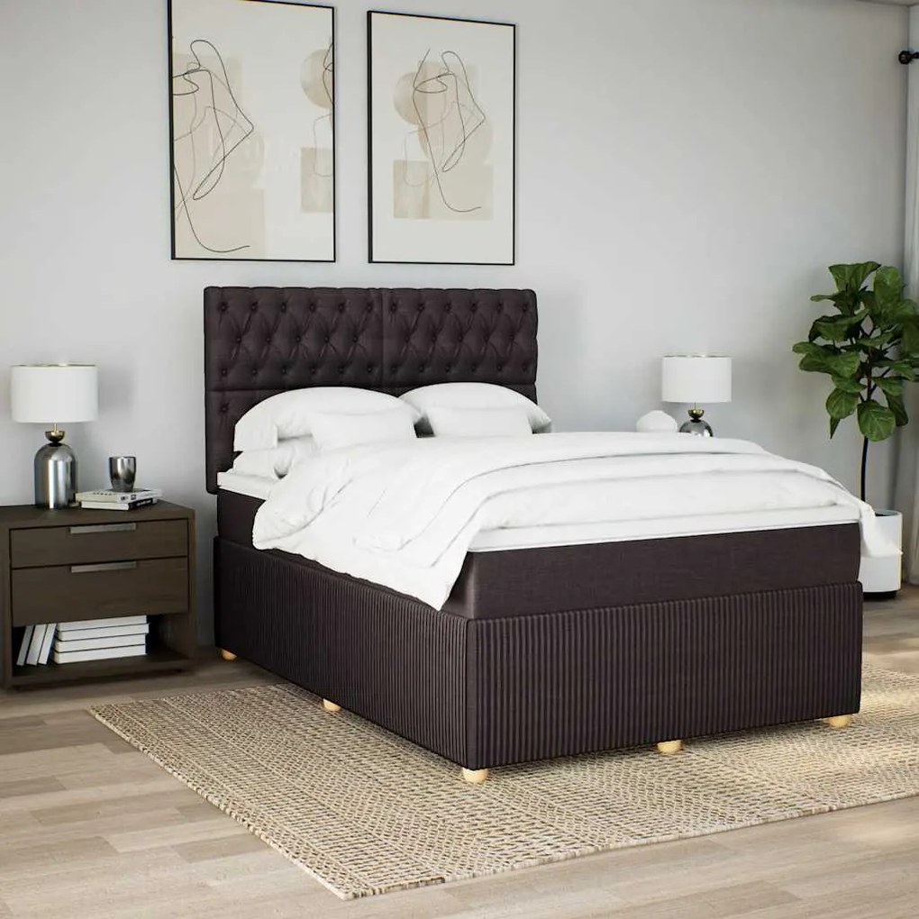 Cama com molas/colchão 160x200 cm tecido castanho-escuro