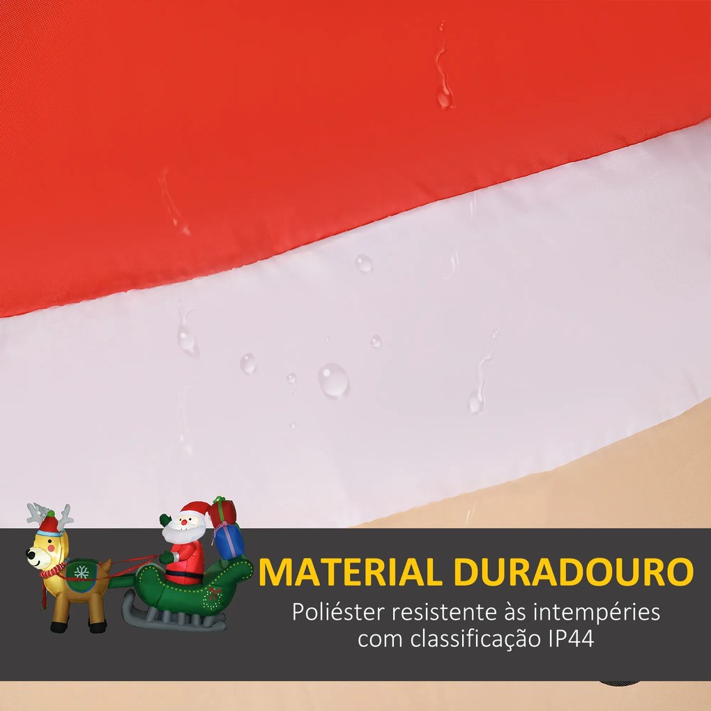 HOMCOM Decoração Insuflável de Natal Pai Natal com Trenó e 2 Renas Decoração de Natal com 4 Luzes LED para Jardim Pátio 210x70x125 cm Multicor
