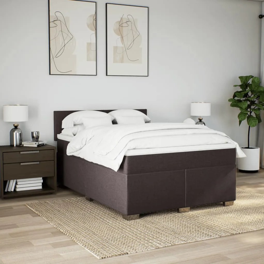 Cama com molas/colchão 140x200 cm tecido castanho-escuro