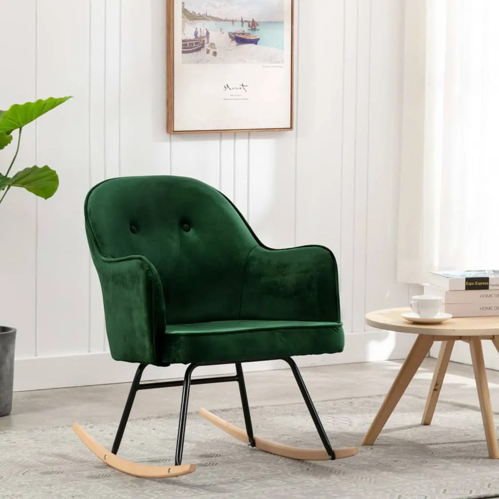289520 vidaXL Cadeira de baloiço veludo verde-escuro