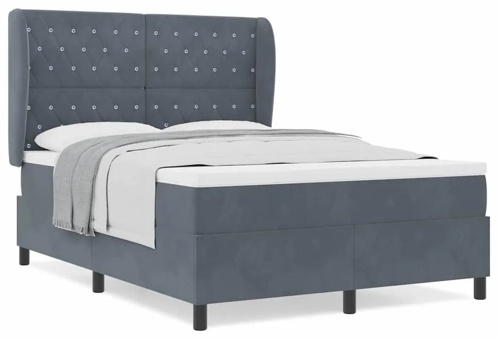 Cama Box com Colchão Cinza Escuro 140x190 cm em Veludo.