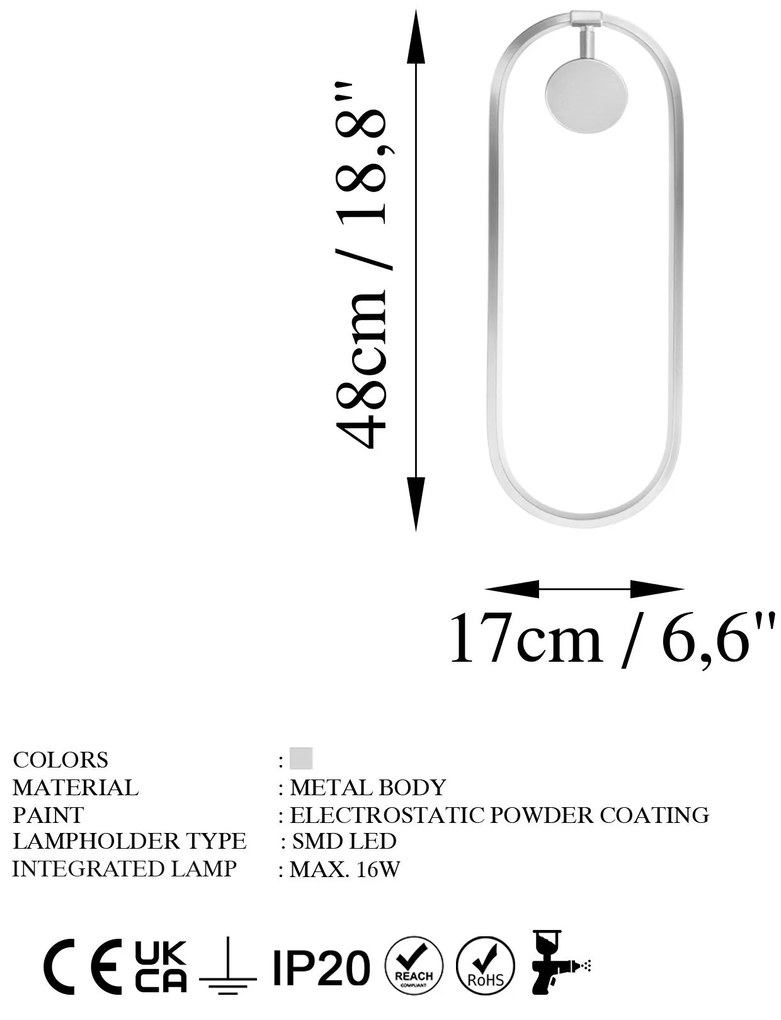 Candeeiro de Parede Can - Cromado - 17cm (Largura) x 48cm (Altura) x 1