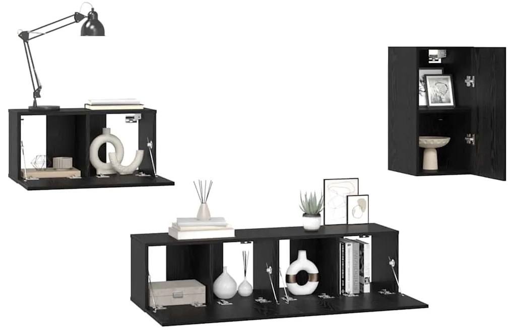 Conjunto de móvel de TV 4 pcs Carvalho Preto 30.5 x 30 x 60 cm