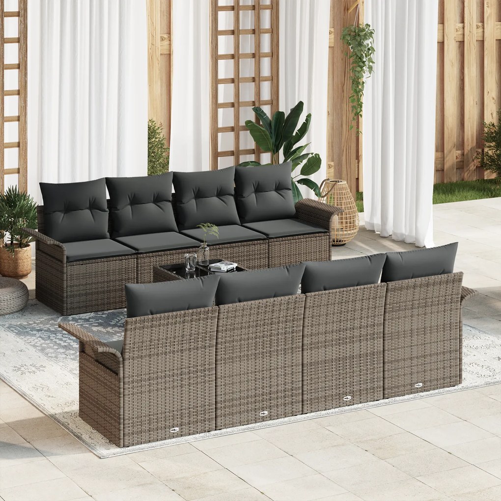 Conjunto de Sofá de Jardim de 9 Peças com Almofadas Cinza em Rattan