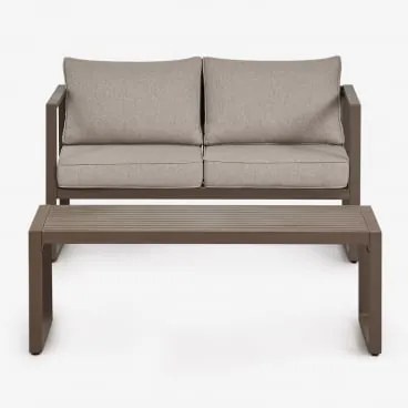 Conjunto De Jardim Com Sofá De 2 Lugares E Mesa De Centro Em Alumínio 110x55cm Lipov Castanho Chocolate - Sklum