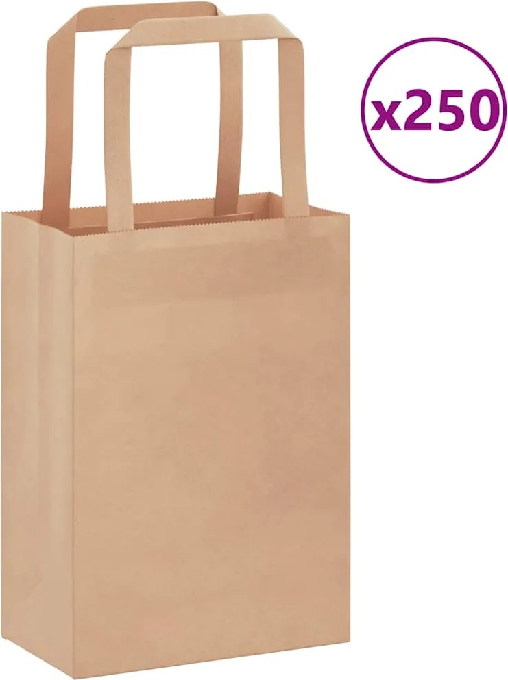 vidaXL Sacos de papel 250 unid com alças castanho 15x8x21 cm