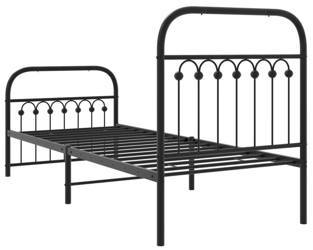 Estrutura de cama com cabeceira e pés 75x190 cm metal preto