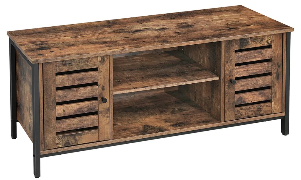 Suporte de TV VASAGLE, Unidade de Console de TV com Prateleiras, Armário com Armazenamento, Portas de Persiana, para Sala de Estar, Sala de Entretenimento, Marrom Rústico e Preto LTV43BX