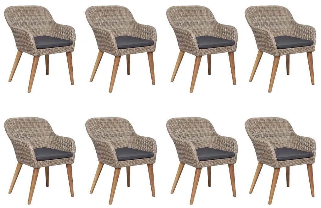 9 pcs conjunto de jantar para jardim vime PE castanho