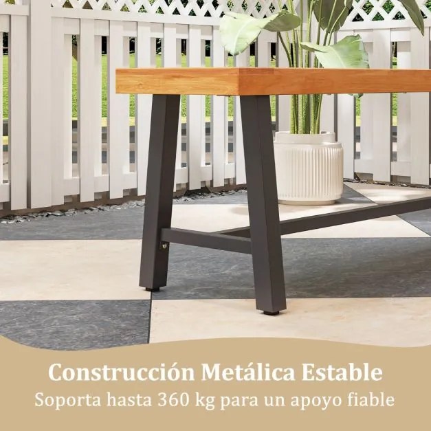 Banco de jardim em madeira de acácia sem costas com estrutura metálica robusta 160 x 32 x 45 cm Natural e preto